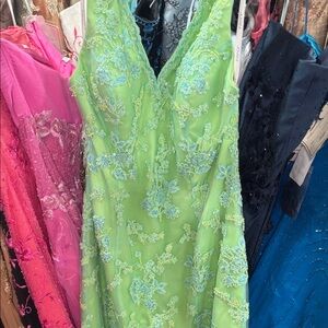 Jovani Lime Green Dress with Sky Blue Lace yellow prom wedding ball gala dance